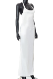 White Casual Solid Patchwork Halter Trumpet Mermaid Dresses