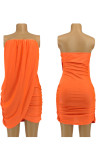 Yellow Sexy Solid Patchwork Asymmetrical Strapless One Step Skirt Dresses