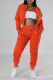 Orange Red Casual Solid Patchwork Zipper Long Sleeve Two Pieces