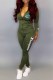 Army Green Casual Print Letter Hooded Collar Long Sleeve Two Pieces