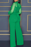Green Fashion Sexy Patchwork Sequins See-through Turtleneck Regular Jumpsuits