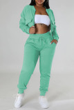 Orange Red Casual Solid Patchwork Zipper Long Sleeve Two Pieces