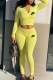 Yellow Casual Print Letter Hooded Collar Long Sleeve Two Pieces