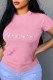 Pink Street Print Letter O Neck T-Shirts