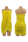 Yellow Sexy Solid Patchwork Asymmetrical Strapless One Step Skirt Dresses