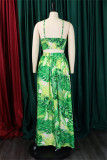 Red Sexy Print Backless Spaghetti Strap Sleeveless Two Pieces