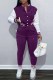 Purple Casual Print Patchwork Mandarin Collar Long Sleeve Two Pieces