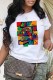 White Casual Print Letter O Neck T-Shirts