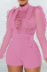 Pink Sexy Solid Hollowed Out Patchwork See-through Half A Turtleneck Regular Rompers