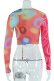 Colour Sexy Casual Print Bandage Hollowed Out O Neck Tops