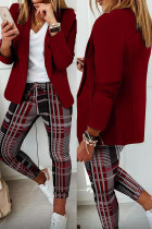 Burgundy Casual Print Patchwork Turndown Collar Long Sleeve Two Pieces