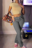 Grey Casual Striped Patchwork Boot Cut Mid Waist Speaker Full Print Bottoms