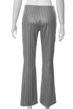 Grey Casual Striped Patchwork Boot Cut Mid Waist Speaker Full Print Bottoms
