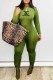 Green Sexy Print Letter O Neck Jumpsuits