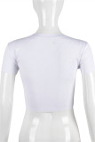 White Casual Solid Hollowed Out O Neck T-Shirts