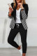 Black Casual Print Patchwork Turn-back Collar Long Sleeve Two Pieces