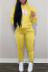 Yellow Casual Print Letter Hooded Collar Long Sleeve Two Pieces
