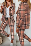 Black Apricot Casual Print Patchwork Turndown Collar Long Sleeve Two Pieces