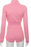 Pink Sexy Solid Zipper Turndown Collar Long Sleeve Two Pieces