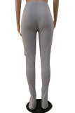Blue Casual Solid Patchwork Slit Skinny High Waist Trousers