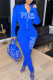 Blue Casual Letter Print Patchwork Hooded Collar Long Sleeve Two Pieces
