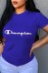Blue Street Print Letter O Neck T-Shirts