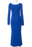 Blue Sexy Solid Patchwork Square Collar Pencil Skirt Dresses