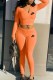 Orange Casual Print Letter Hooded Collar Long Sleeve Two Pieces