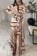 Apricot Casual Letter Print Patchwork Turndown Collar Shirt Dress (Without Belt)