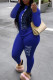 Blue Casual Print Patchwork O Neck Long Sleeve Two Pieces