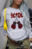 Grey Casual Print Patchwork Basic O Neck Tops