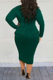 Green Fashion Sexy Long Sleeve Plus Size Dress