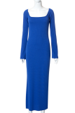 Blue Sexy Solid Patchwork Square Collar Pencil Skirt Dresses