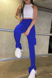 Blue Casual Solid Patchwork Slit Skinny High Waist Trousers