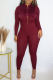 Red Casual Solid Patchwork Zipper O Neck Skinny Jumpsuits