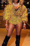 Leopard Print Street Leopard Patchwork Turndown Collar Outerwear