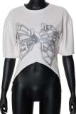 Apricot Casual Print Patchwork O Neck T-Shirts