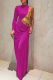 Purple Party Solid Hollowed Out Hooded Collar Straight Dresses