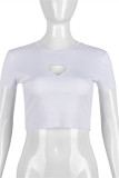 White Casual Solid Hollowed Out O Neck T-Shirts