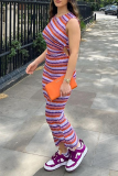 Purple Sexy Striped Patchwork O Neck Pencil Skirt Dresses