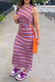 Purple Sexy Striped Patchwork O Neck Pencil Skirt Dresses