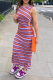 Purple Sexy Striped Patchwork O Neck Pencil Skirt Dresses