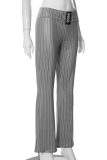 Grey Casual Striped Patchwork Boot Cut Mid Waist Speaker Full Print Bottoms