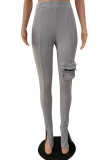 Blue Casual Solid Patchwork Slit Skinny High Waist Trousers