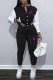 Black Casual Print Patchwork Mandarin Collar Long Sleeve Two Pieces