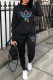 Black Casual Print Patchwork O Neck Long Sleeve Two Pieces