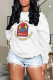 White Casual Cute Print Patchwork Letter O Neck Tops