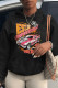 Black Casual Print Patchwork Hooded Collar Tops
