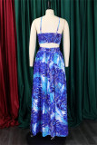Red Sexy Print Backless Spaghetti Strap Sleeveless Two Pieces