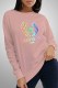 Pink Casual Print Letter O Neck Tops
